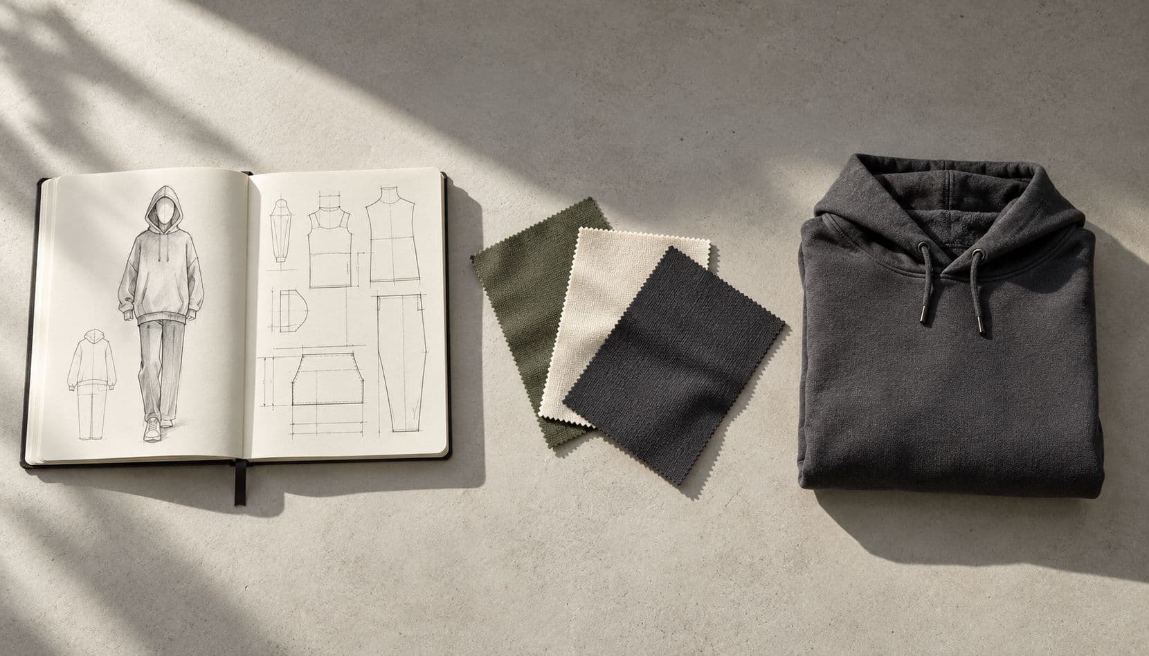 Neutral fabric color swatches emphasizing sustainable textile fibers